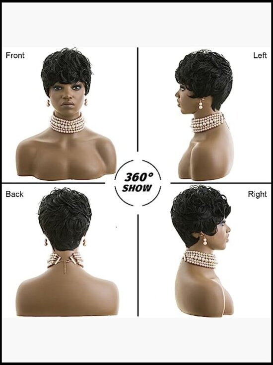 Pixie Cut Wig Short Curly Wavy Synthetic Hair with Bangs Glueless 130% Density main image 4